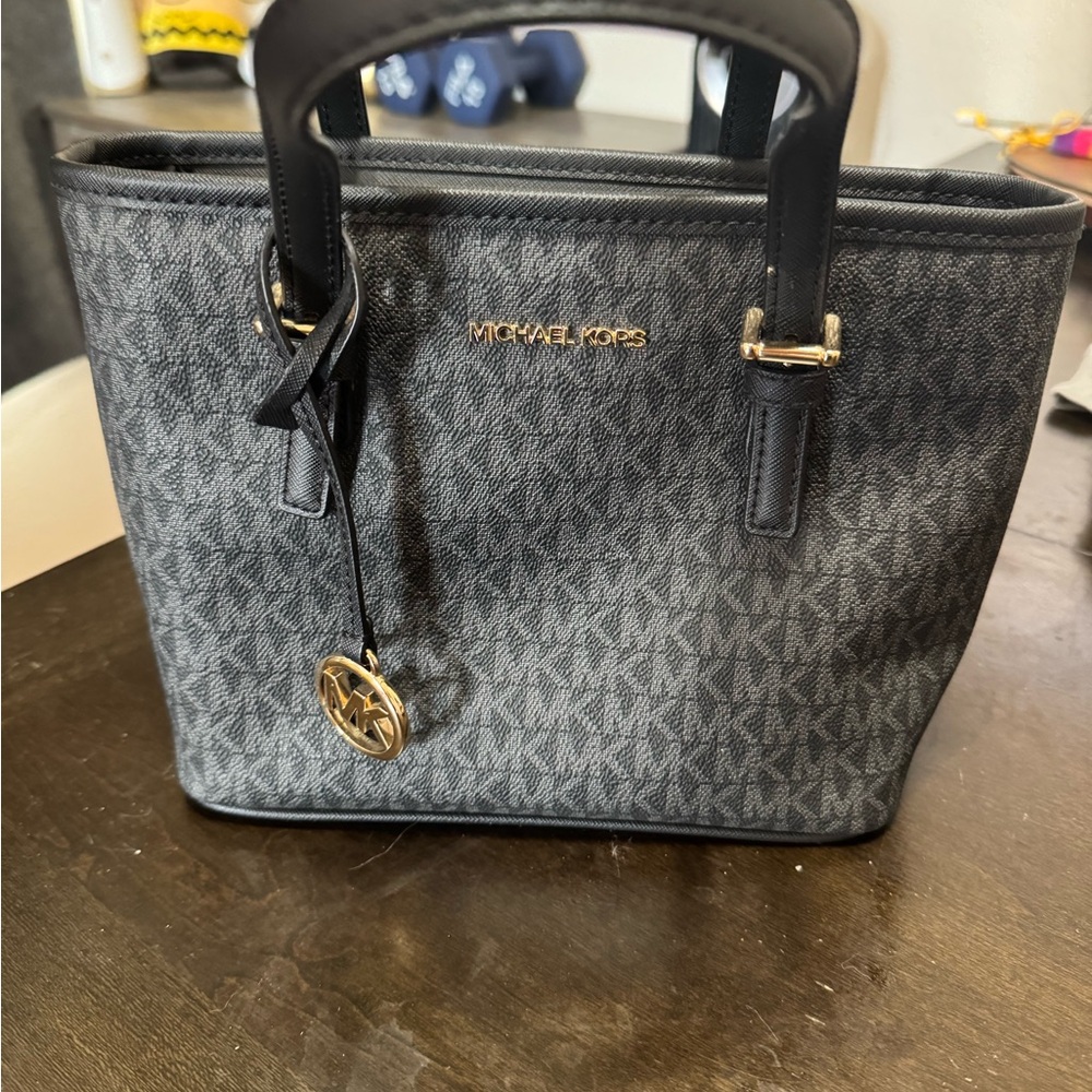 Michael Kors Black Structured Tote with Gold Hardware